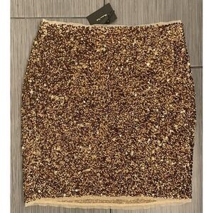 Massimo Dutti Women's Gold Sequin Mini Skirt Lined Zipper Size Medium NWT